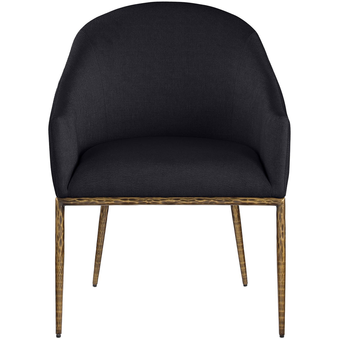 Ferro Linen Textured Performance Fabric Upholstered Dining Arm Chair — Black / Brushed Gold