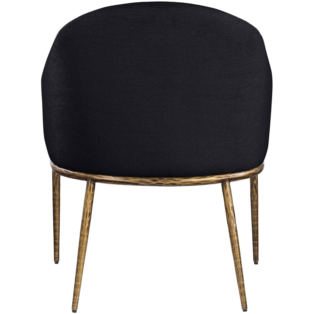 Ferro Linen Textured Performance Fabric Upholstered Dining Arm Chair — Black / Brushed Gold