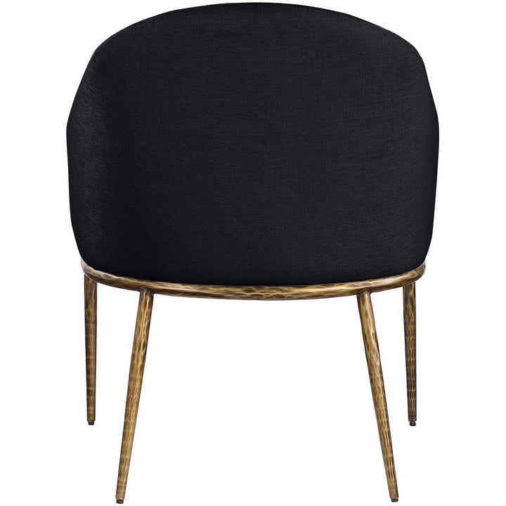 Ferro Linen Textured Performance Fabric Upholstered Dining Arm Chair — Black / Brushed Gold