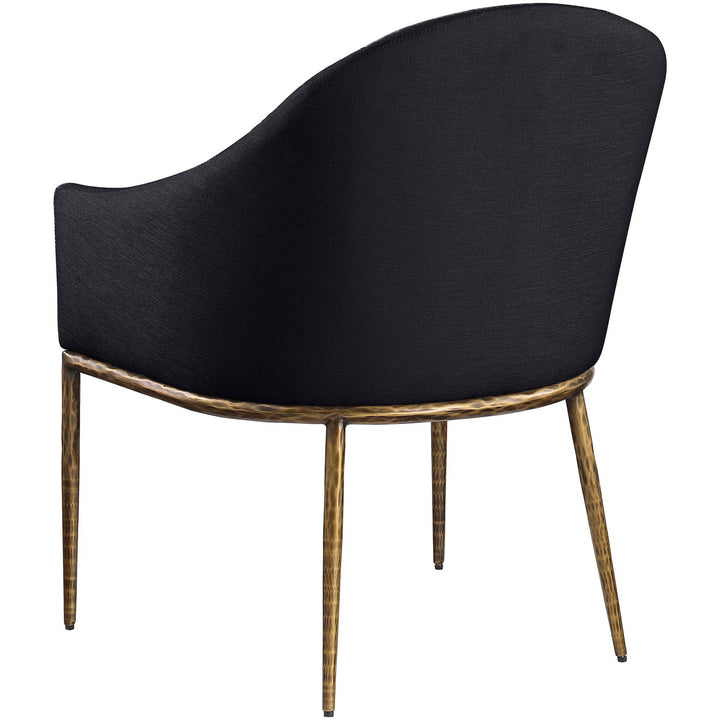 Ferro Linen Textured Performance Fabric Upholstered Dining Arm Chair — Black / Brushed Gold