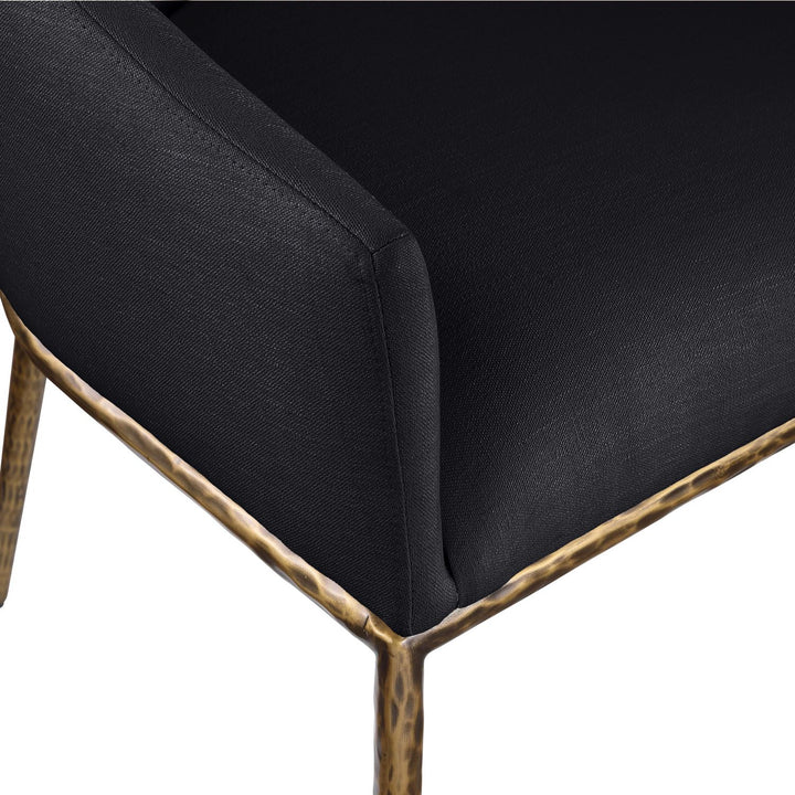 Ferro Linen Textured Performance Fabric Upholstered Dining Arm Chair — Black / Brushed Gold