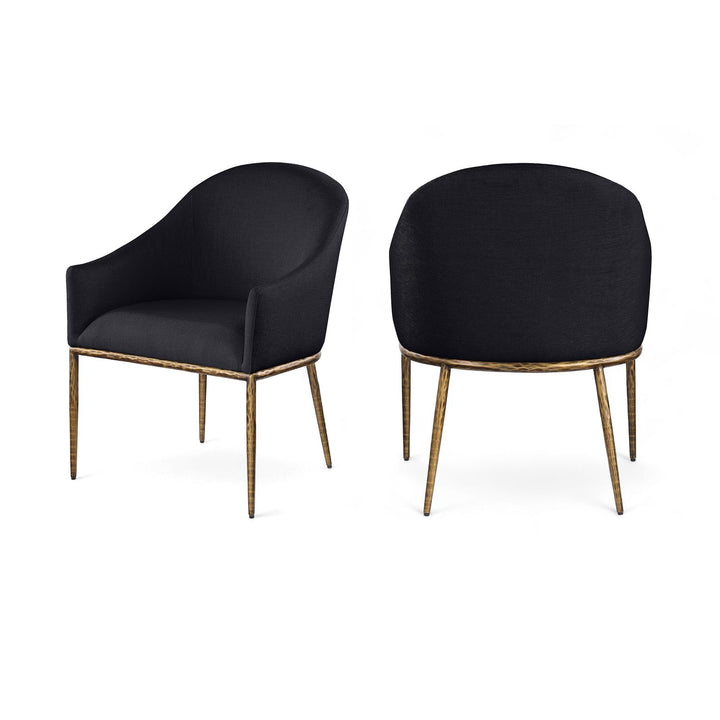 Ferro Black Linen Textured Performance Fabric Upholstered Dining Arm Chair