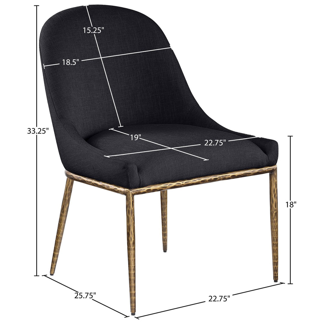 Ferro Linen Textured Performance Fabric Upholstered Dining Side Chair — Black / Brushed Gold