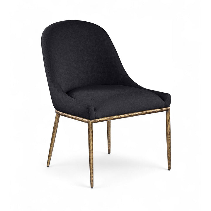 Ferro Linen Textured Performance Fabric Upholstered Dining Side Chair — Black / Brushed Gold