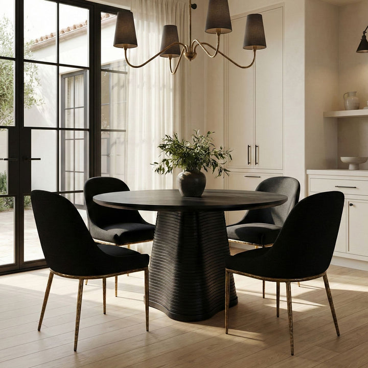 Ferro Linen Textured Performance Fabric Upholstered Dining Side Chair — Black / Brushed Gold