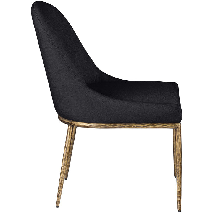 Ferro Linen Textured Performance Fabric Upholstered Dining Side Chair — Black / Brushed Gold