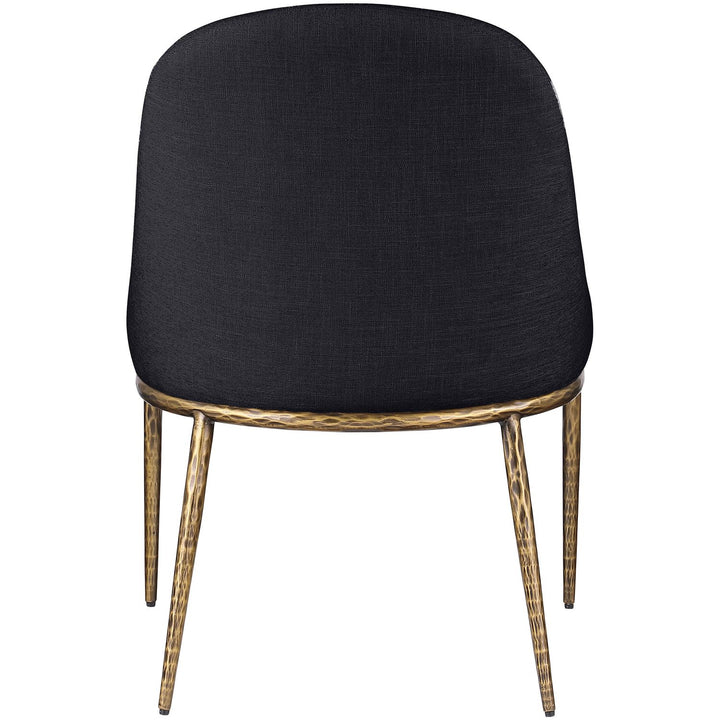 Ferro Linen Textured Performance Fabric Upholstered Dining Side Chair — Black / Brushed Gold