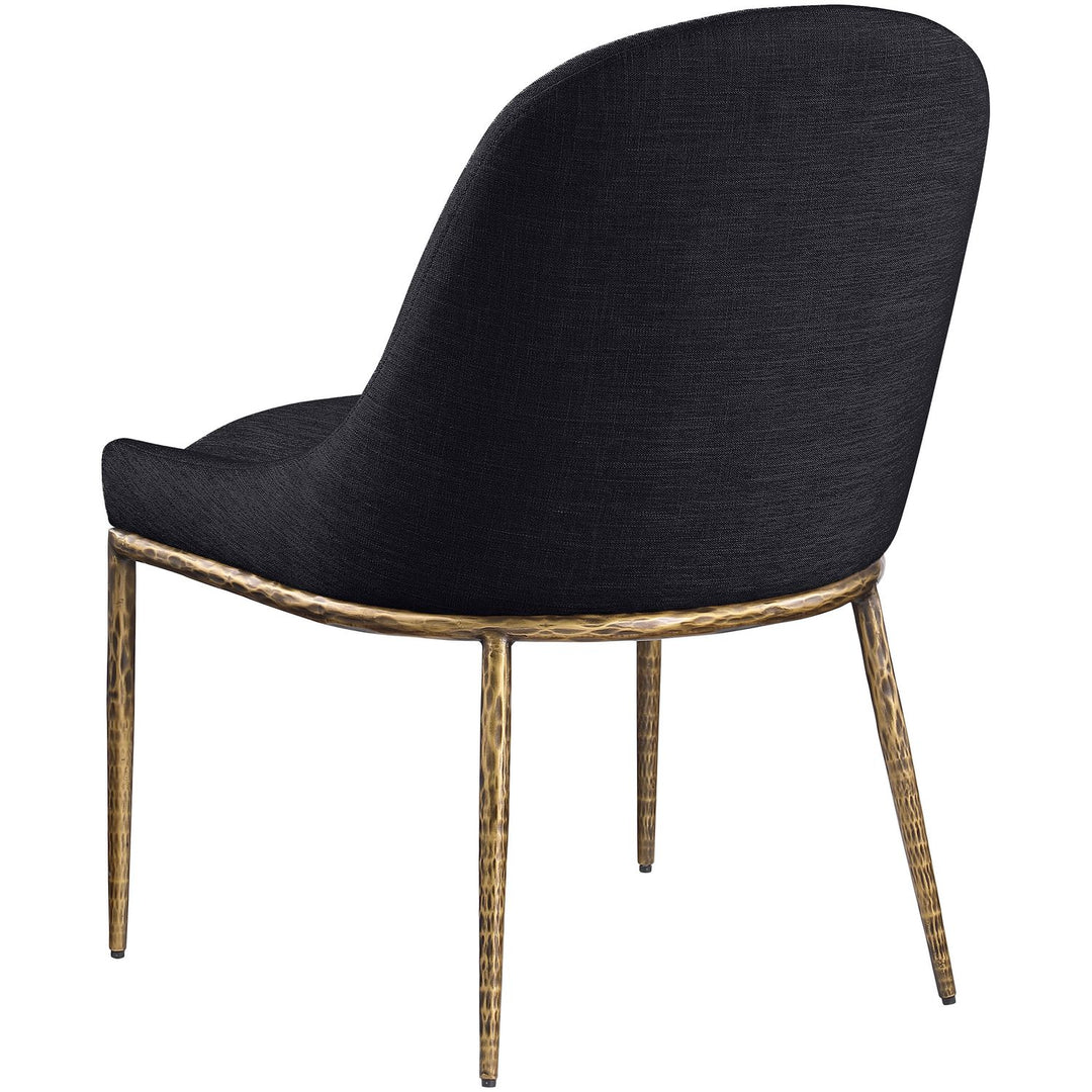Ferro Linen Textured Performance Fabric Upholstered Dining Side Chair — Black / Brushed Gold