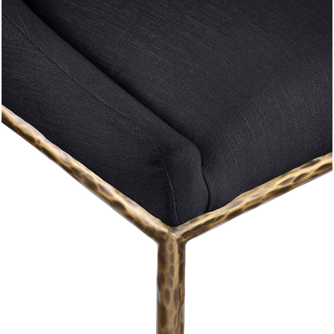 Ferro Linen Textured Performance Fabric Upholstered Dining Side Chair — Black / Brushed Gold