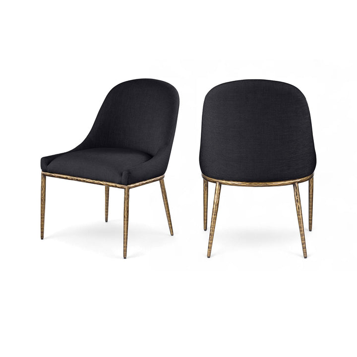 Ferro Black Linen Textured Performance Fabric Upholstered Dining Side Chair