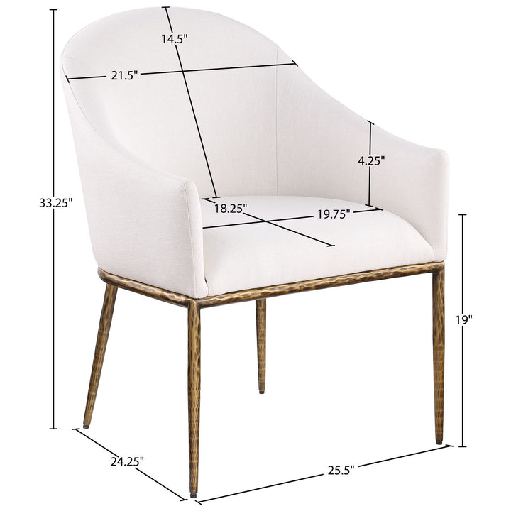 Ferro Linen Textured Performance Fabric Upholstered Dining Arm Chair — Cream / Brushed Gold