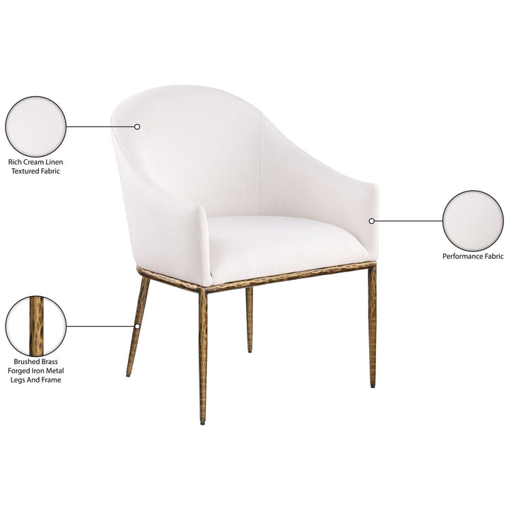 Ferro Linen Textured Performance Fabric Upholstered Dining Arm Chair — Cream / Brushed Gold