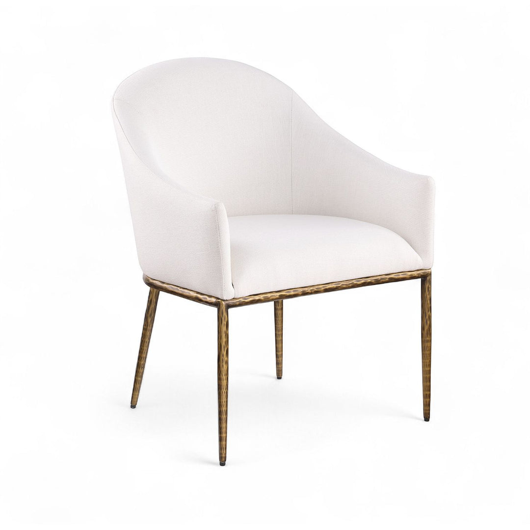 Ferro Linen Textured Performance Fabric Upholstered Dining Arm Chair — Cream / Brushed Gold