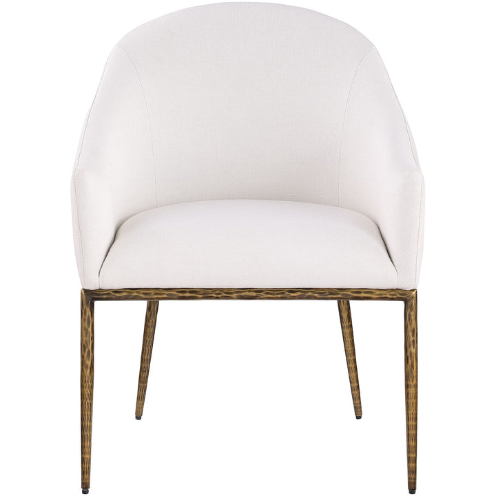 Ferro Linen Textured Performance Fabric Upholstered Dining Arm Chair — Cream / Brushed Gold