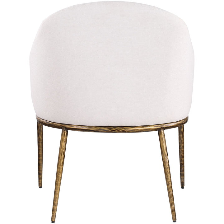 Ferro Linen Textured Performance Fabric Upholstered Dining Arm Chair — Cream / Brushed Gold