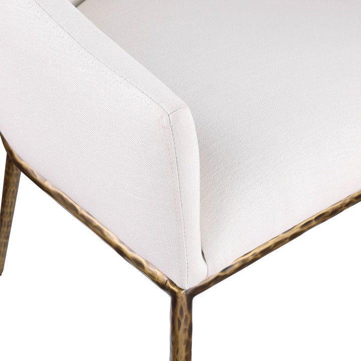 Ferro Linen Textured Performance Fabric Upholstered Dining Arm Chair — Cream / Brushed Gold