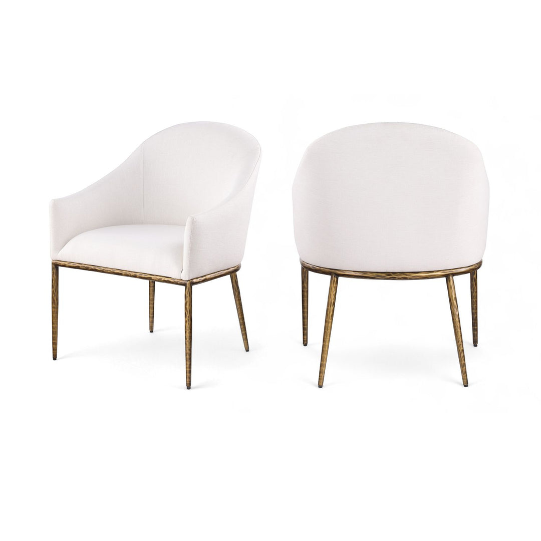 Ferro Cream Linen Textured Performance Fabric Upholstered Dining Arm Chair