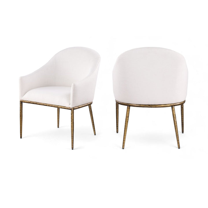 Ferro Cream Linen Textured Performance Fabric Upholstered Dining Arm Chair