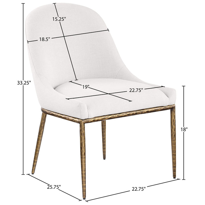 Ferro Linen Textured Performance Fabric Upholstered Dining Side Chair — Cream / Brushed Gold