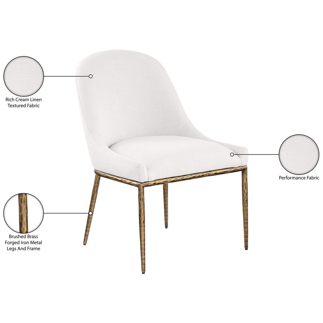 Ferro Linen Textured Performance Fabric Upholstered Dining Side Chair — Cream / Brushed Gold