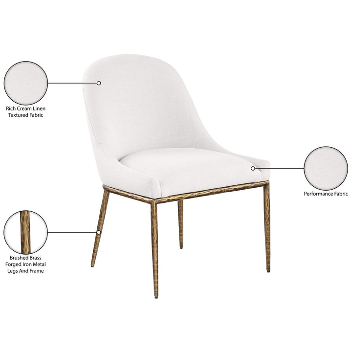 Ferro Linen Textured Performance Fabric Upholstered Dining Side Chair — Cream / Brushed Gold