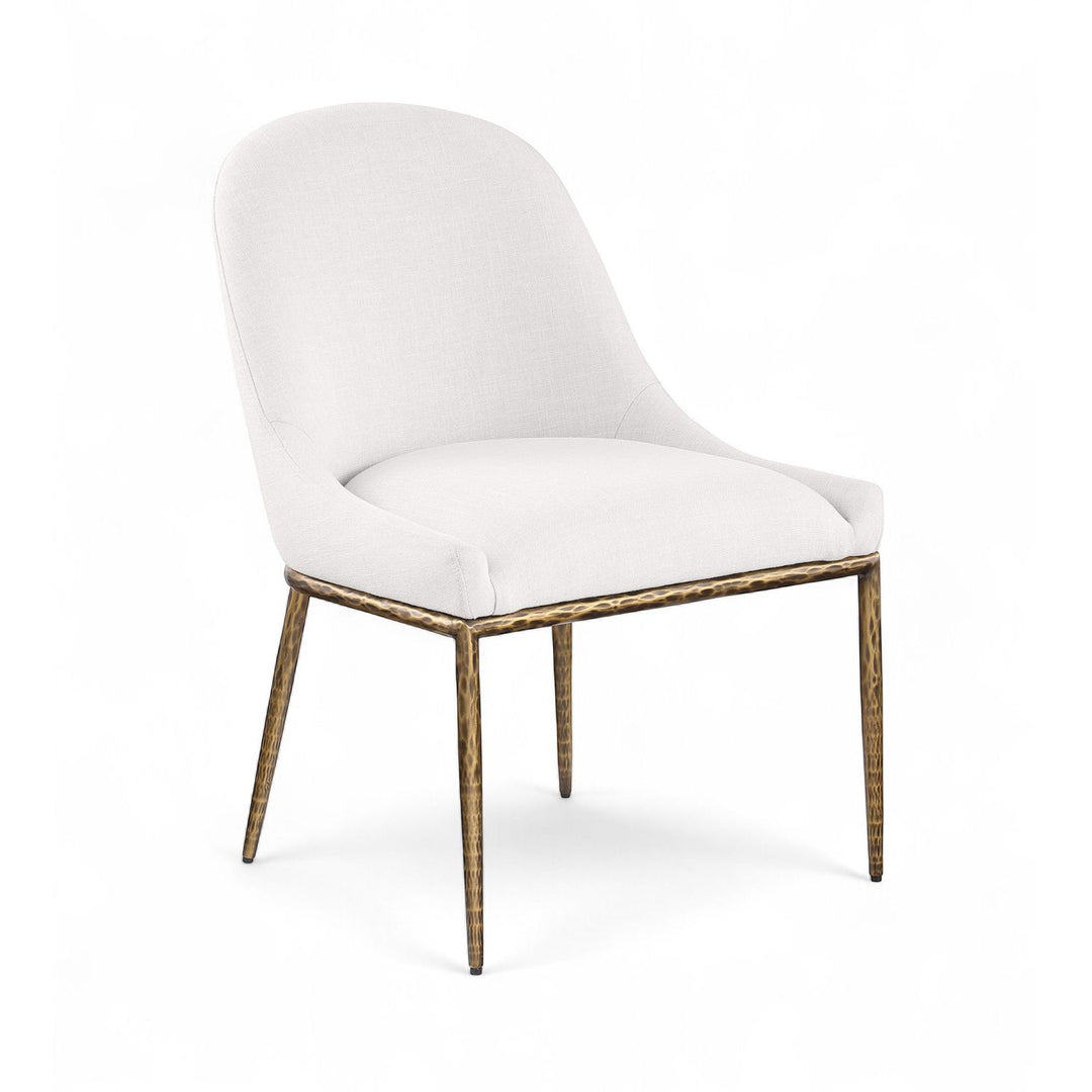 Ferro Linen Textured Performance Fabric Upholstered Dining Side Chair — Cream / Brushed Gold
