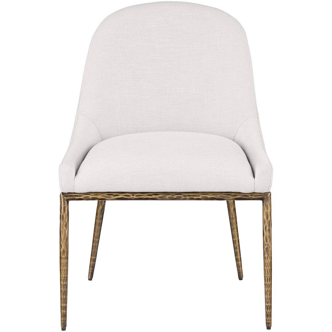 Ferro Linen Textured Performance Fabric Upholstered Dining Side Chair — Cream / Brushed Gold