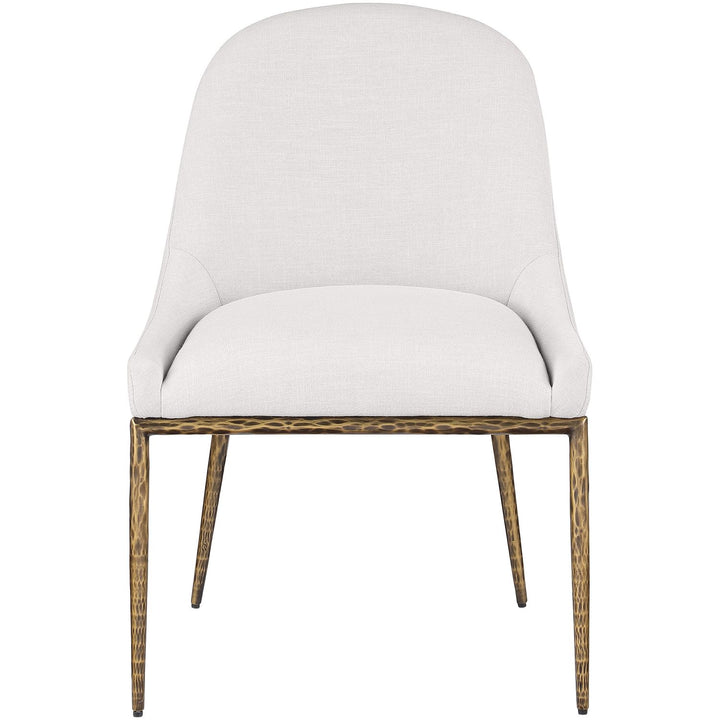 Ferro Linen Textured Performance Fabric Upholstered Dining Side Chair — Cream / Brushed Gold
