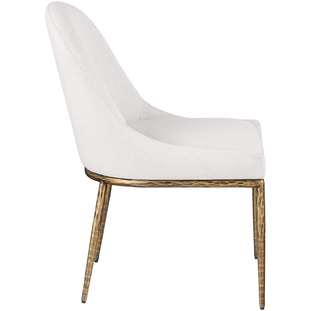 Ferro Linen Textured Performance Fabric Upholstered Dining Side Chair — Cream / Brushed Gold