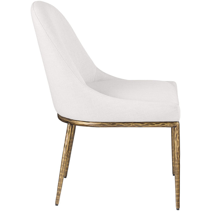 Ferro Linen Textured Performance Fabric Upholstered Dining Side Chair — Cream / Brushed Gold