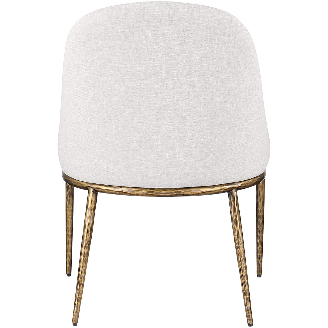 Ferro Linen Textured Performance Fabric Upholstered Dining Side Chair — Cream / Brushed Gold