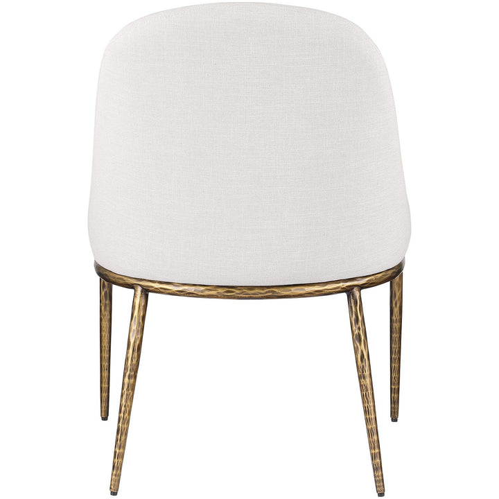 Ferro Linen Textured Performance Fabric Upholstered Dining Side Chair — Cream / Brushed Gold