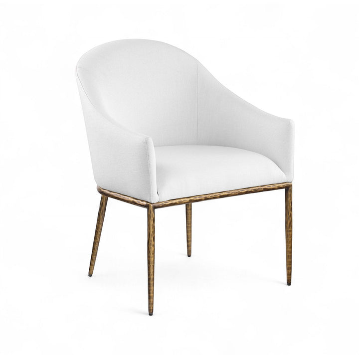 Ferro Linen Textured Performance Fabric Upholstered Dining Arm Chair — White / Brushed Gold