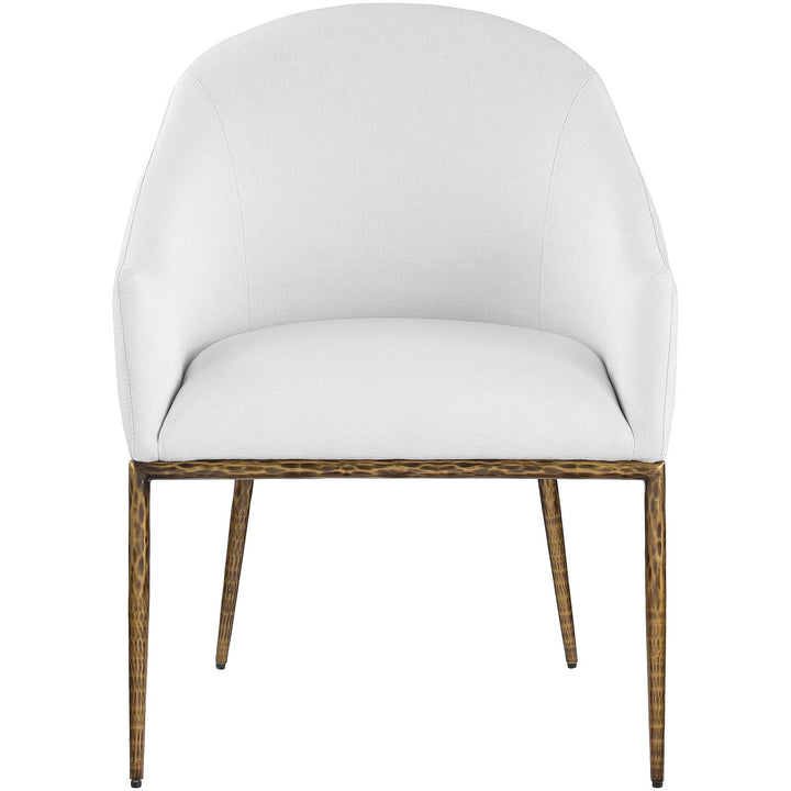 Ferro Linen Textured Performance Fabric Upholstered Dining Arm Chair — White / Brushed Gold