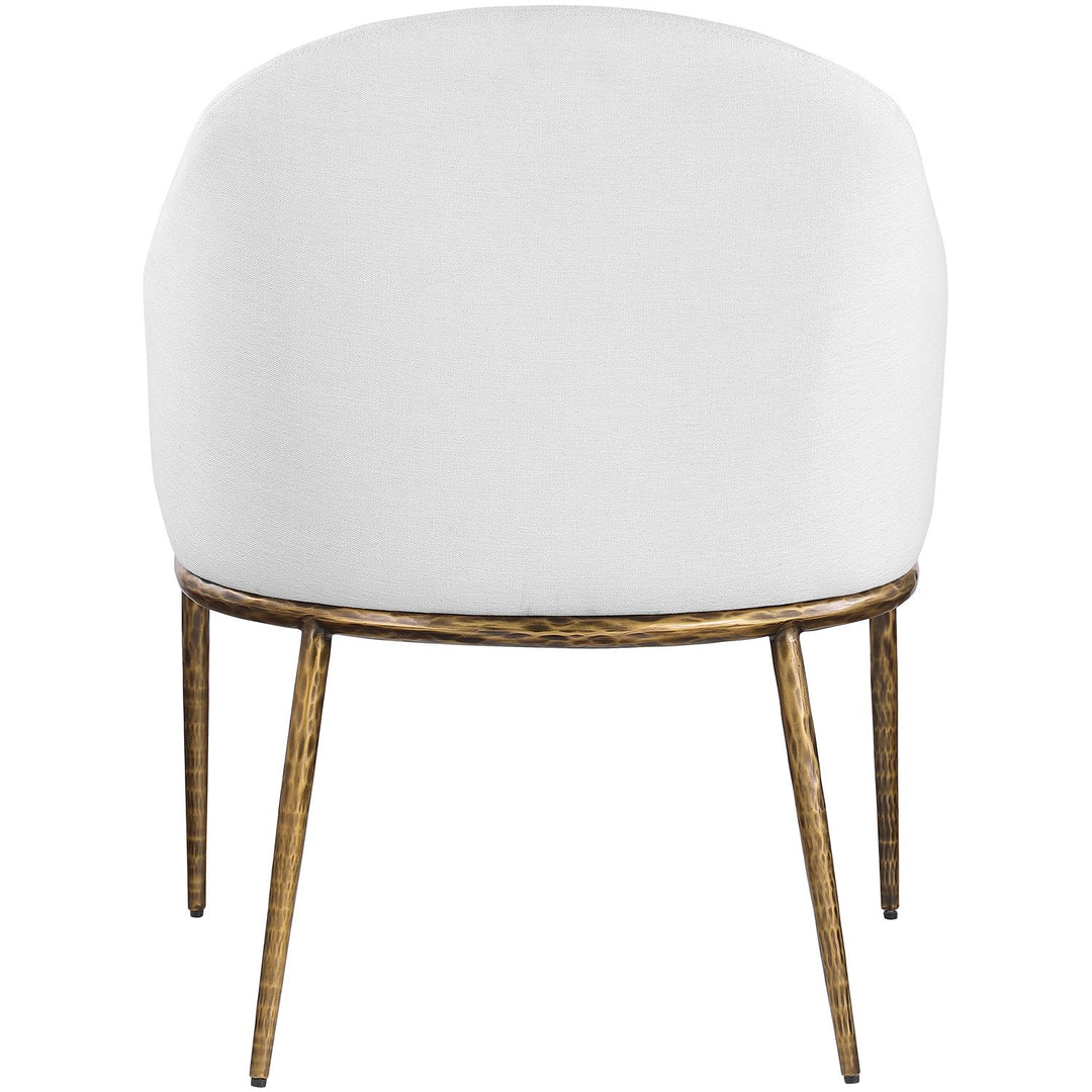 Ferro Linen Textured Performance Fabric Upholstered Dining Arm Chair — White / Brushed Gold