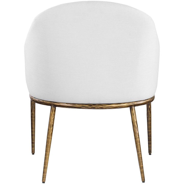 Ferro Linen Textured Performance Fabric Upholstered Dining Arm Chair — White / Brushed Gold