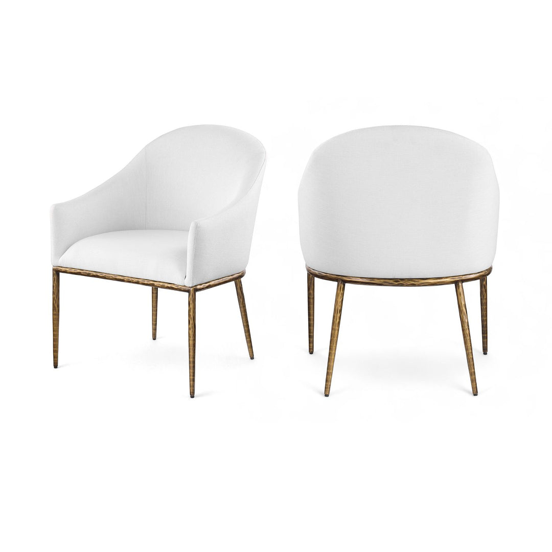Ferro White Linen Textured Performance Fabric Upholstered Dining Arm Chair