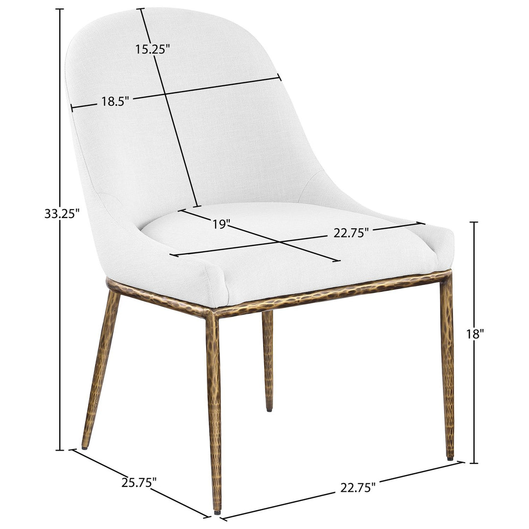 Ferro Linen Textured Performance Fabric Upholstered Dining Side Chair — White / Brushed Gold