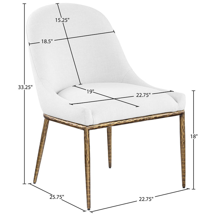 Ferro Linen Textured Performance Fabric Upholstered Dining Side Chair — White / Brushed Gold