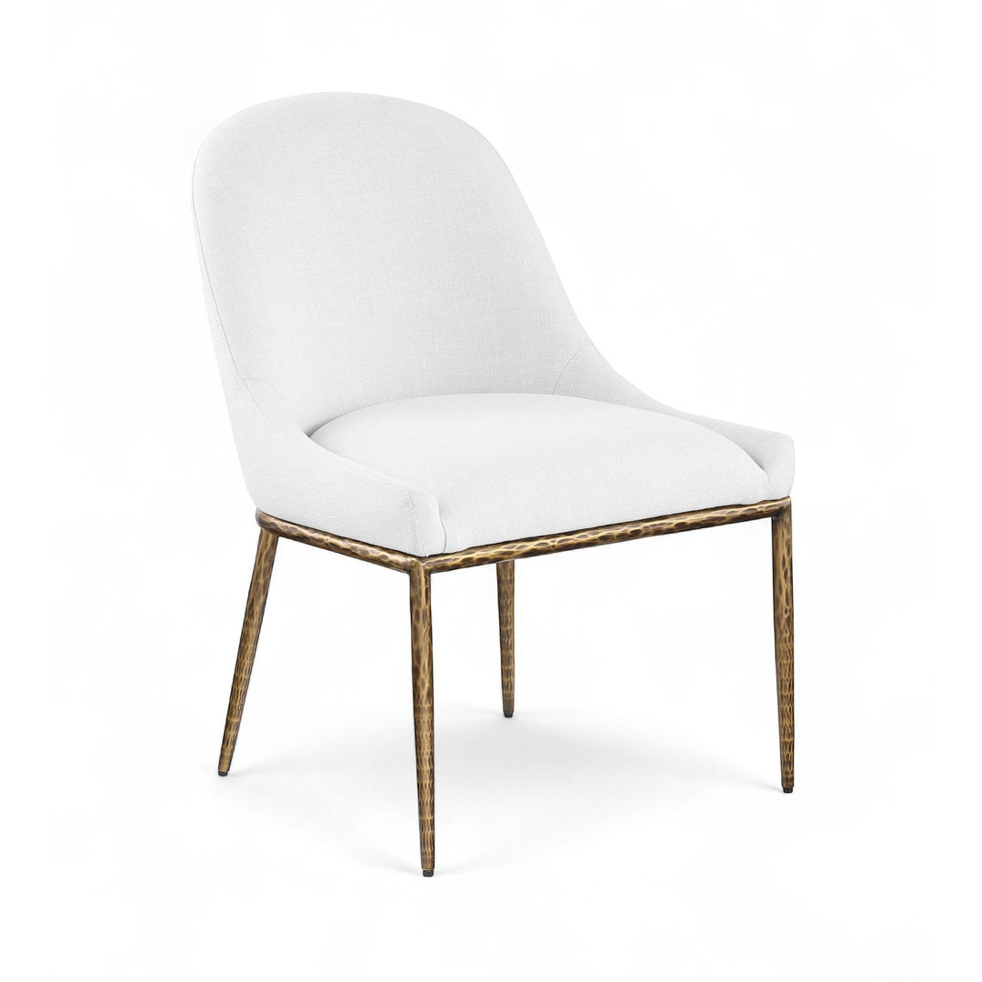 Ferro Linen Textured Performance Fabric Upholstered Dining Side Chair — White / Brushed Gold
