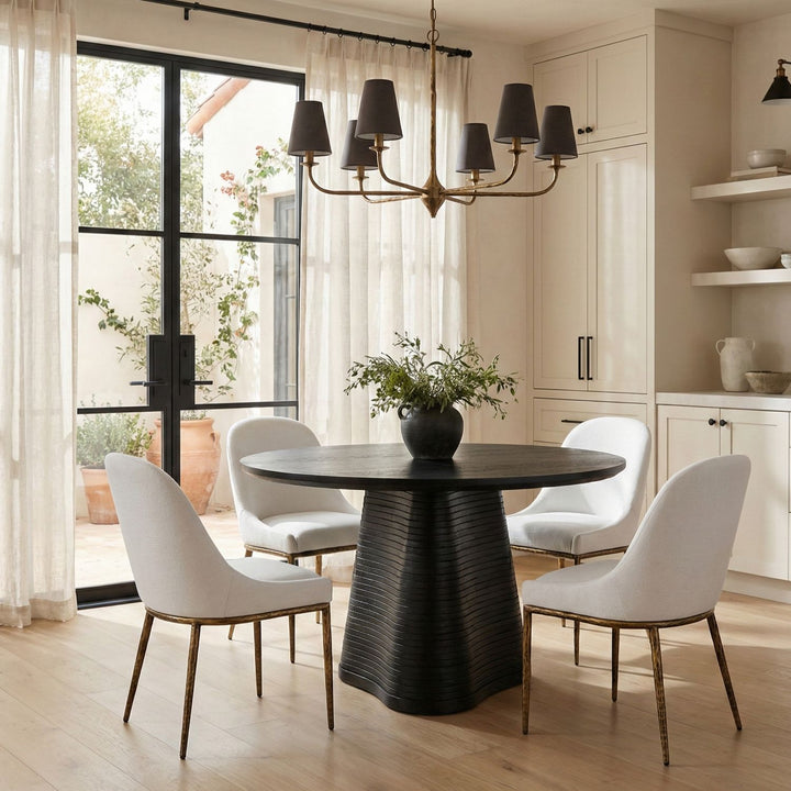 Ferro Linen Textured Performance Fabric Upholstered Dining Side Chair — White / Brushed Gold