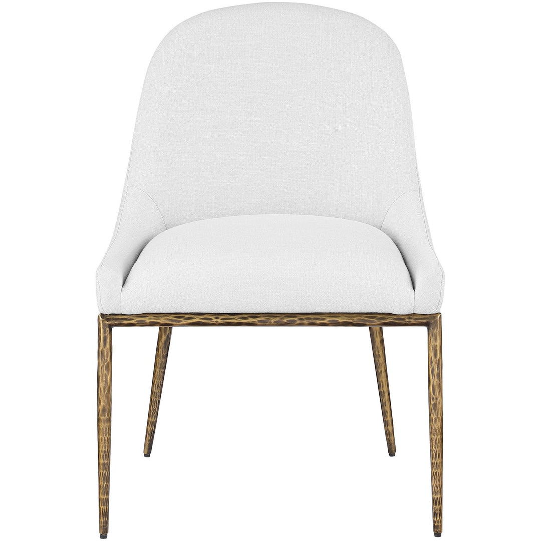 Ferro Linen Textured Performance Fabric Upholstered Dining Side Chair — White / Brushed Gold