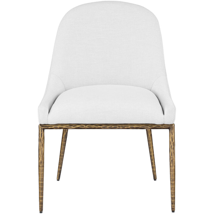 Ferro Linen Textured Performance Fabric Upholstered Dining Side Chair — White / Brushed Gold
