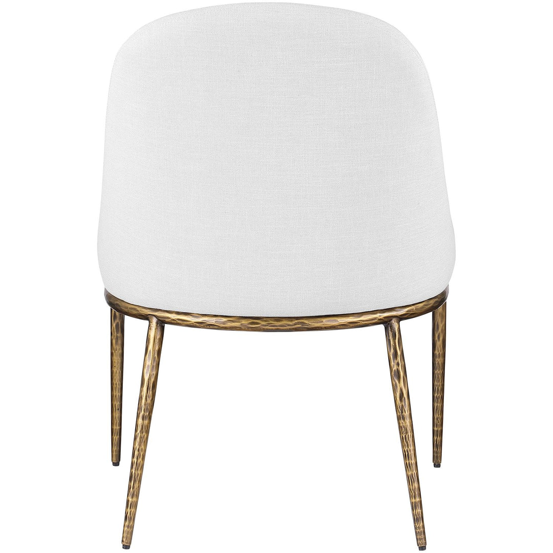 Ferro Linen Textured Performance Fabric Upholstered Dining Side Chair — White / Brushed Gold