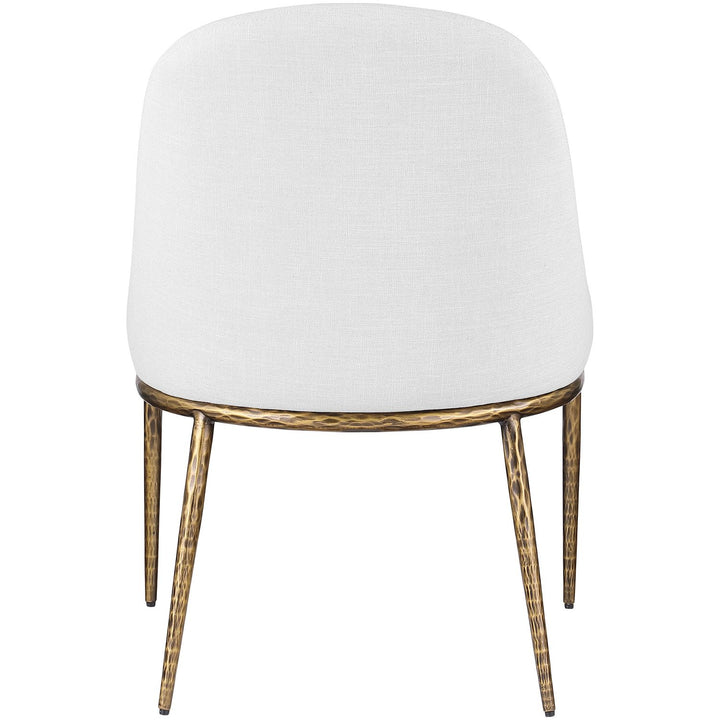 Ferro Linen Textured Performance Fabric Upholstered Dining Side Chair — White / Brushed Gold