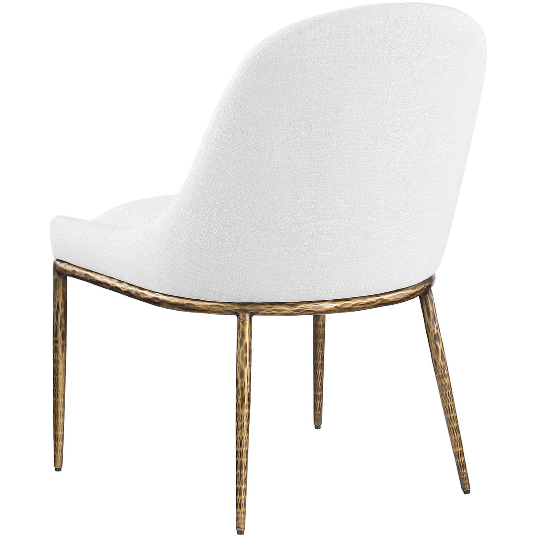 Ferro Linen Textured Performance Fabric Upholstered Dining Side Chair — White / Brushed Gold