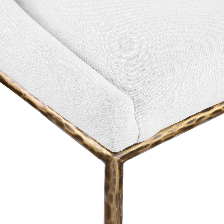 Ferro Linen Textured Performance Fabric Upholstered Dining Side Chair — White / Brushed Gold