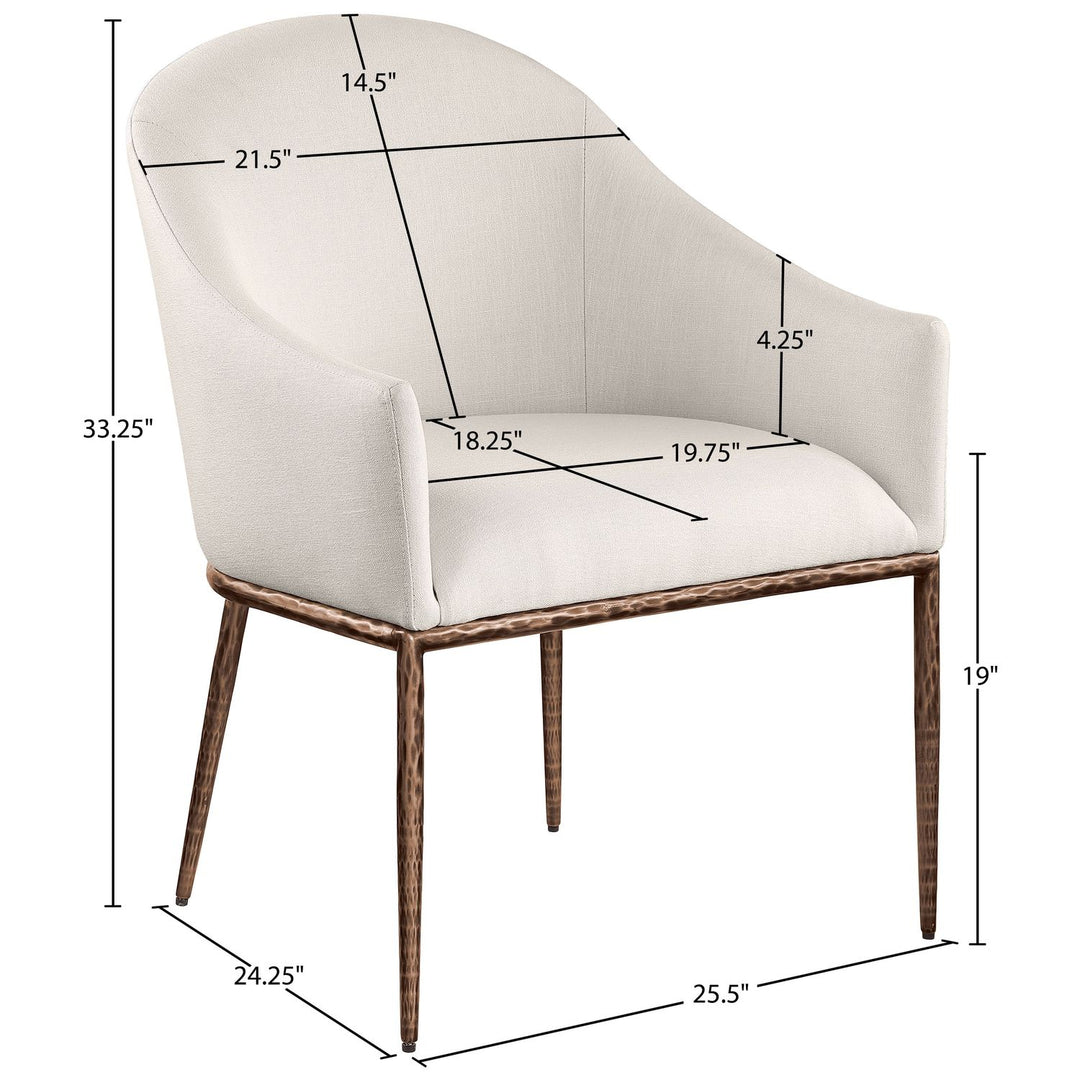 Ferro Linen Textured Performance Fabric Upholstered Dining Arm Chair — Beige / Brushed Bronze