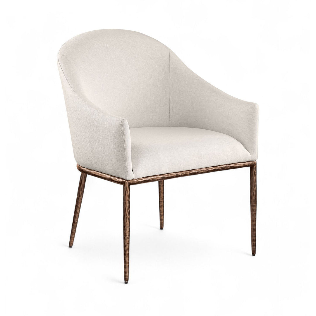 Ferro Linen Textured Performance Fabric Upholstered Dining Arm Chair — Beige / Brushed Bronze