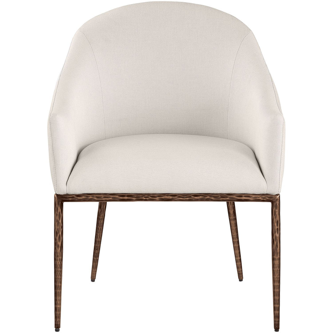 Ferro Linen Textured Performance Fabric Upholstered Dining Arm Chair — Beige / Brushed Bronze